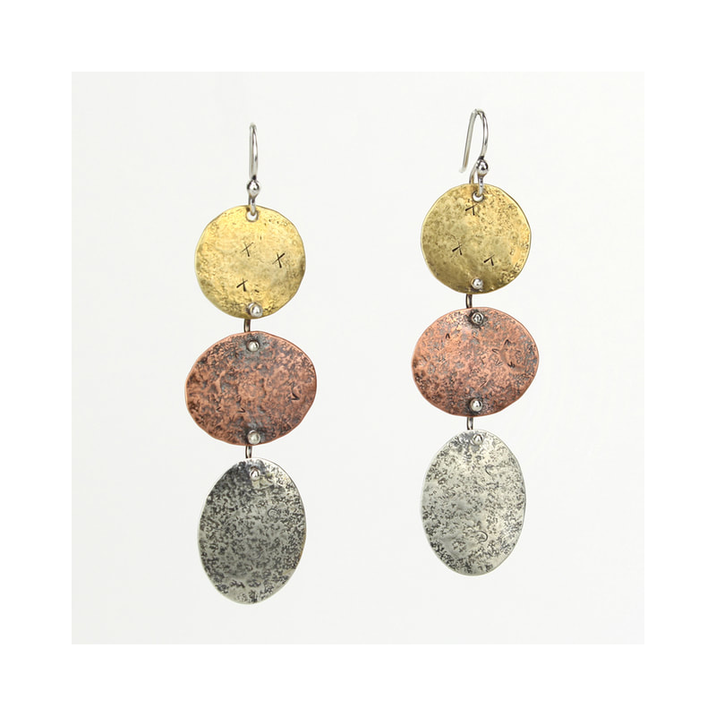 Silver, Copper and Brass Textured and Oxidized Stepping Stone Earrings