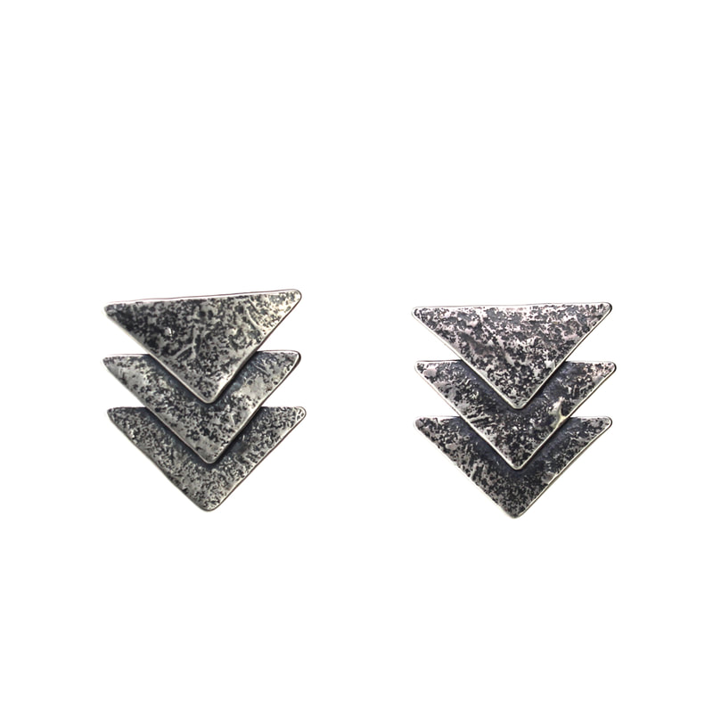 Sterling Silver Triple Triangles Post Earrings