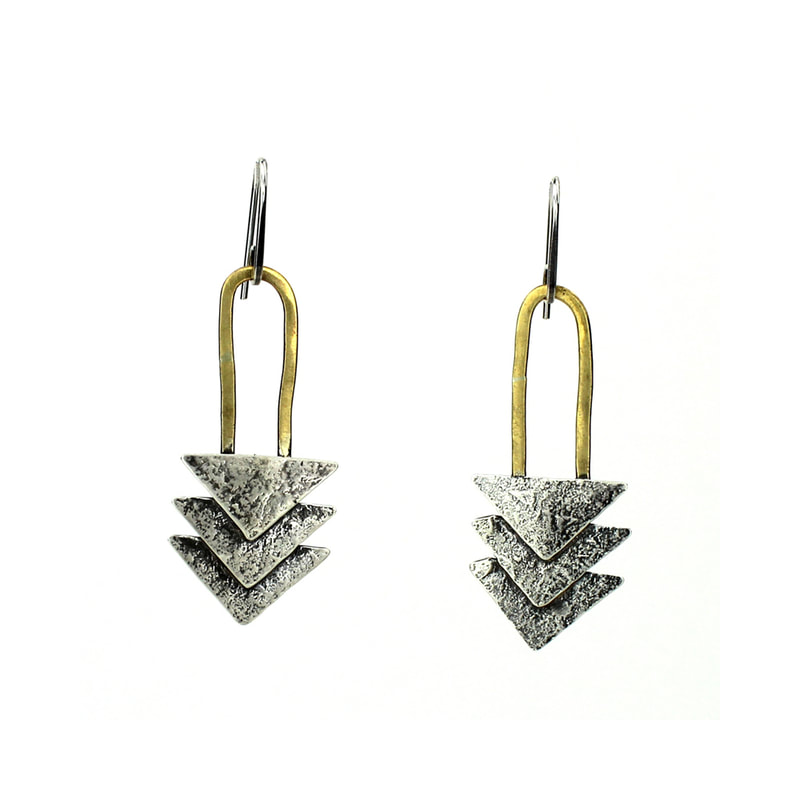 Textured and Oxidized Triple Arrow Earrings on Brass