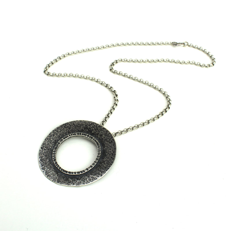 Textured and Oxidized Silver Circle Necklace with Open Center