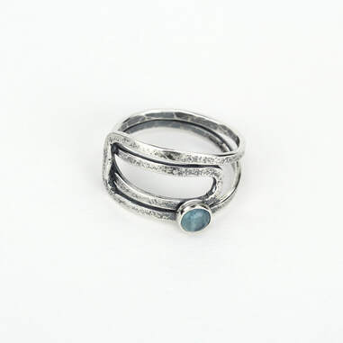 Textured Silver Art Deco Ring with Aquamarine