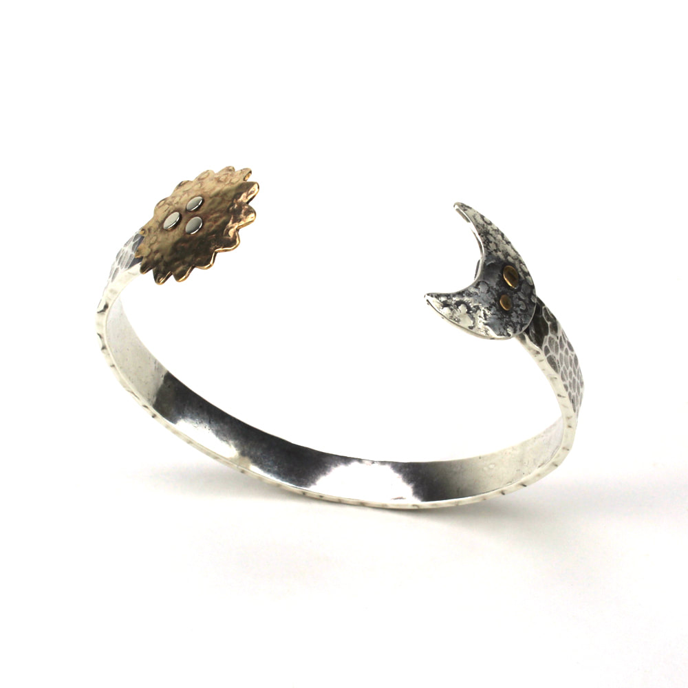 Sun Moon Cuff Bracelet in Silver and Gold-filled