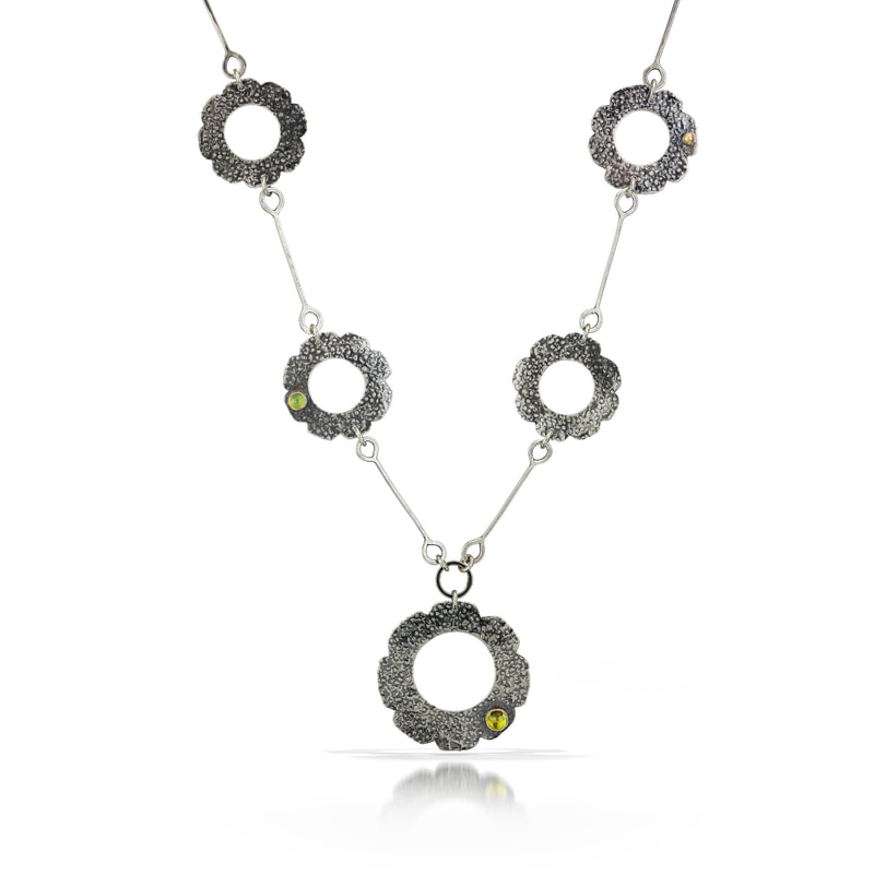 Open Bloom Flower Necklace with Chrysoprase and Peridot